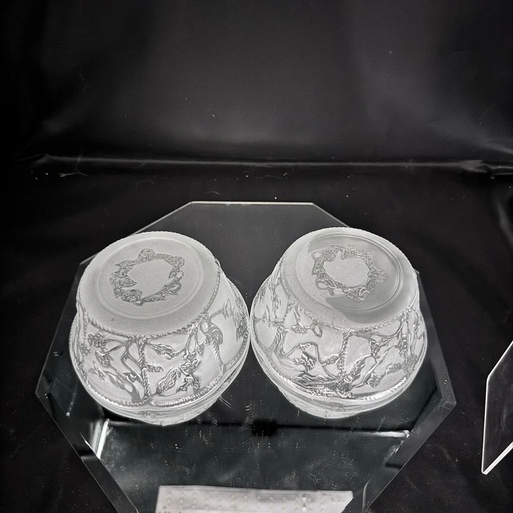 (2) Vintage KIG Indonesia Frosted Glass Textured Design 6
